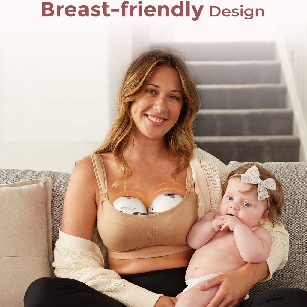 Bomba Extratora de Leite Elétrica Dupla Momcozy M5 Smart Quill Grey - Silenciosa, Potente e Fácil de Limpar