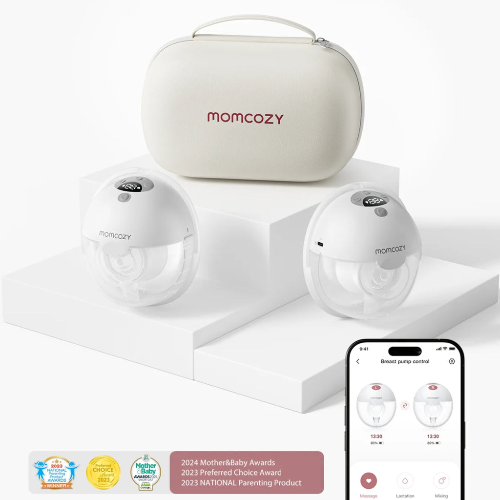 Bomba Extratora de Leite Elétrica Dupla Momcozy M5 Smart Quill Grey - Silenciosa, Potente e Fácil de Limpar